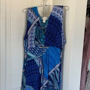 Chicos Teal and Blue Geometric Flowy Dress
